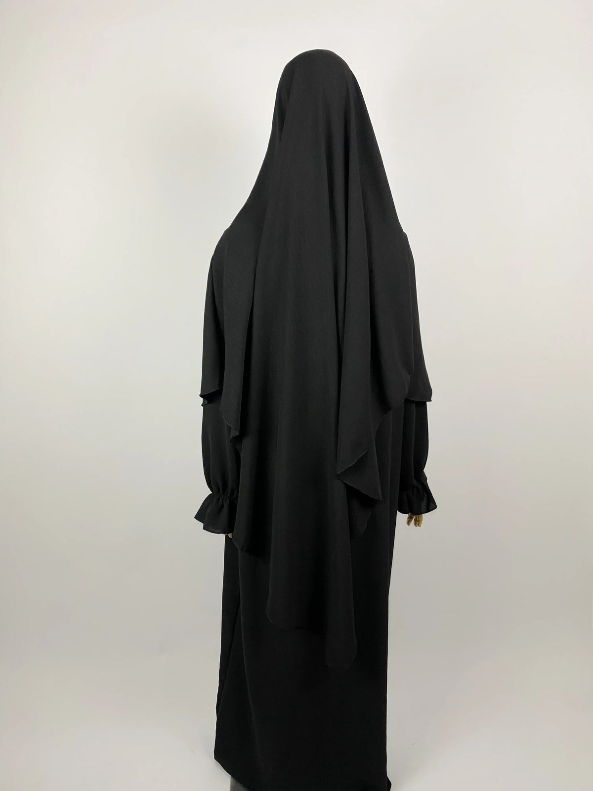 khimar long en jazz noir, khimar pas cher en jazz noir, khimar long noir