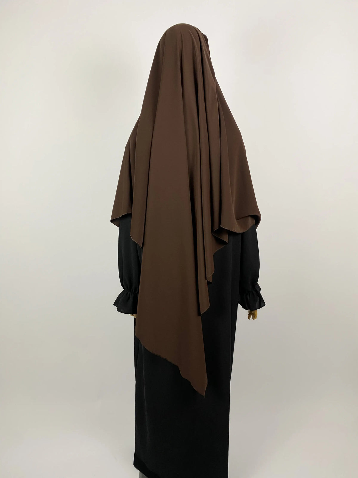 khimar marron en soie de medine, khimar long en soie de medine marron